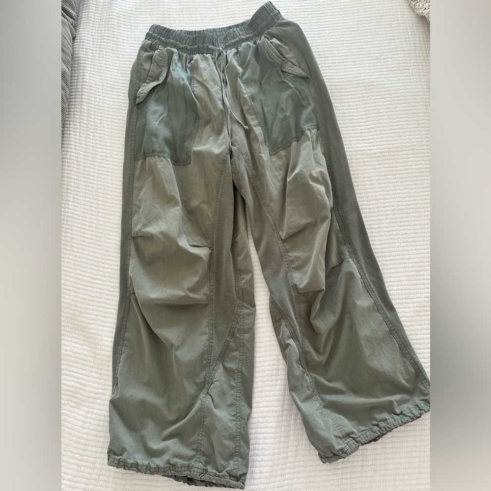 Women's Olive Green Wide-Leg Track Pants